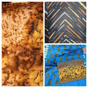 New Scrap fabrics All 100% Cotton Blue Floral Navy Chevron Brown Tie dye Bundle